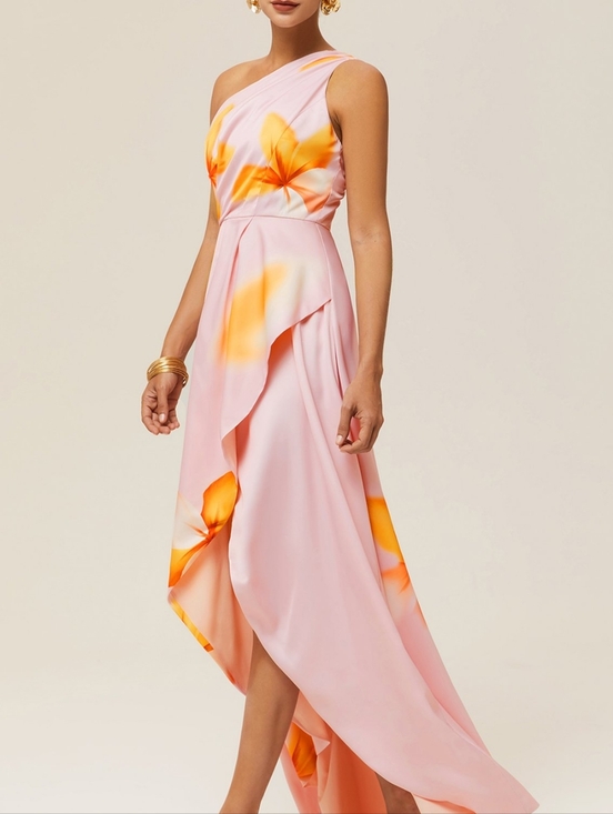 Dresses & Skirts - One-Shoulder Pink Floral Maxi Dress